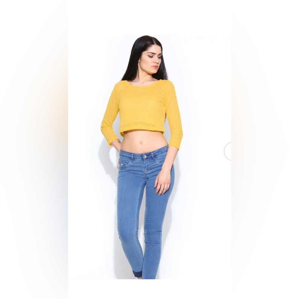 Global Desi Women Yellow Semi-Sheer Crop Top Size XSMALL